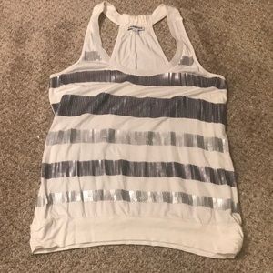 Express white striped sequin racerback tank. Small